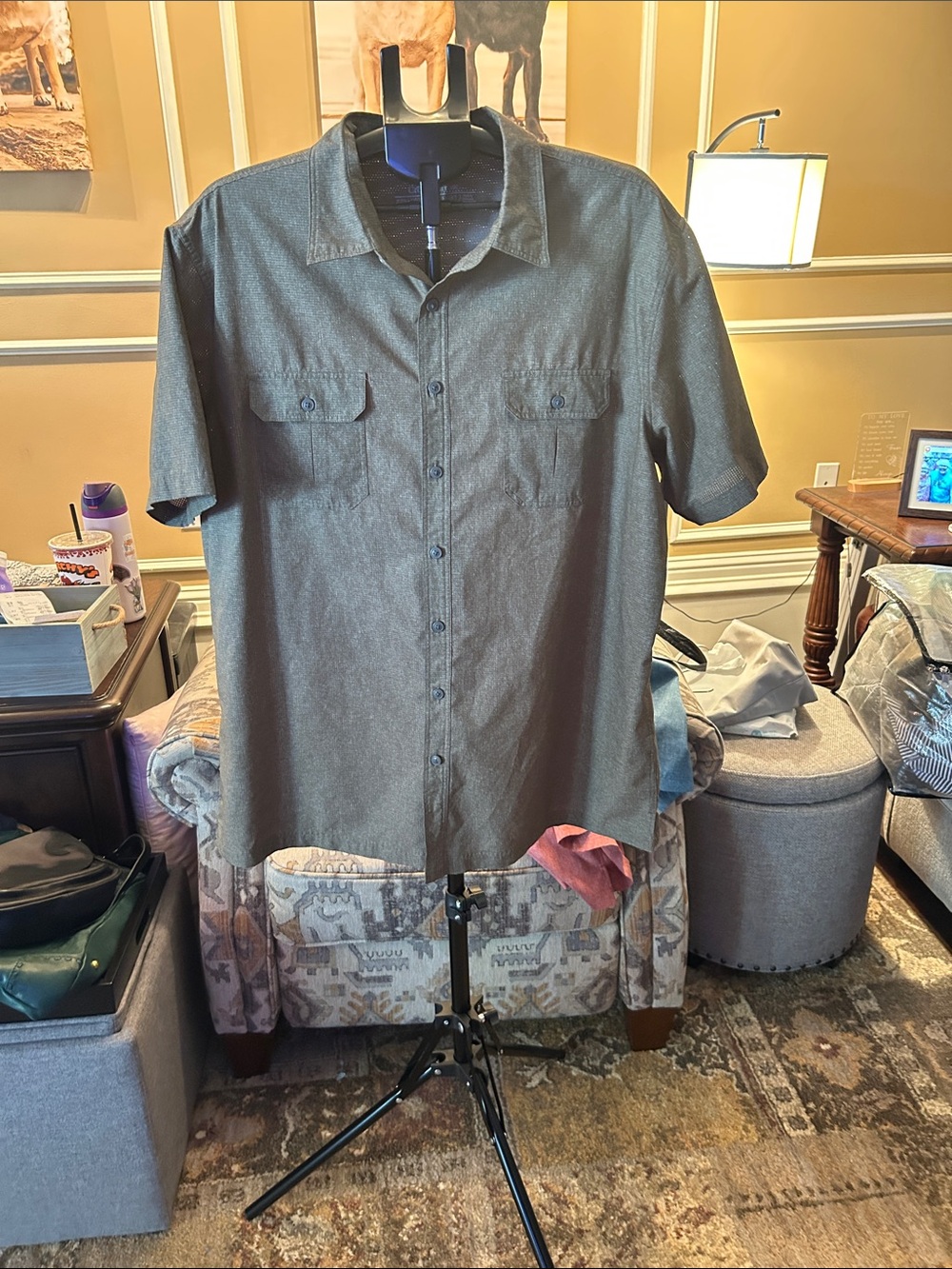 croft & barrow Short Sleeve Button-Front Shirt - Charcoal
